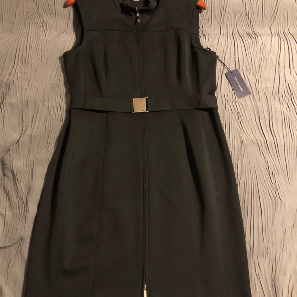 Tommy Hilfiger Black Sleeveless Zip-Front Sheath Dress with Belt